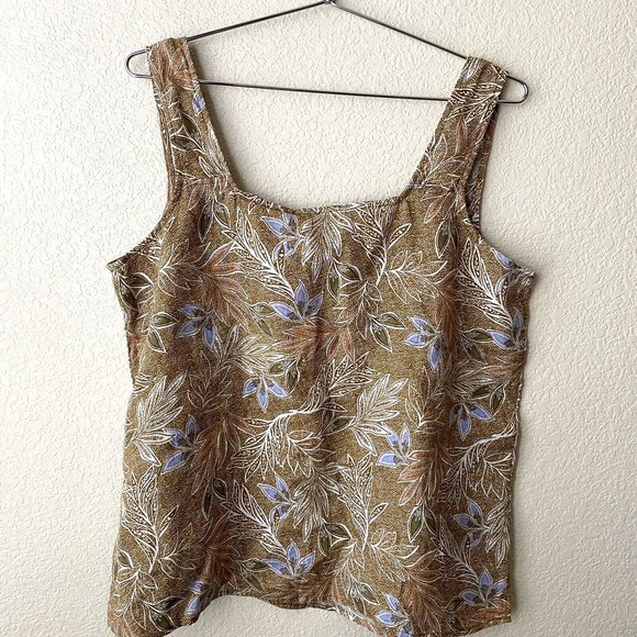 Cynthia Rowley Womens Linen Floral Leaf Print Sleeveless Top Size Large NWT - Picture 2 of 5